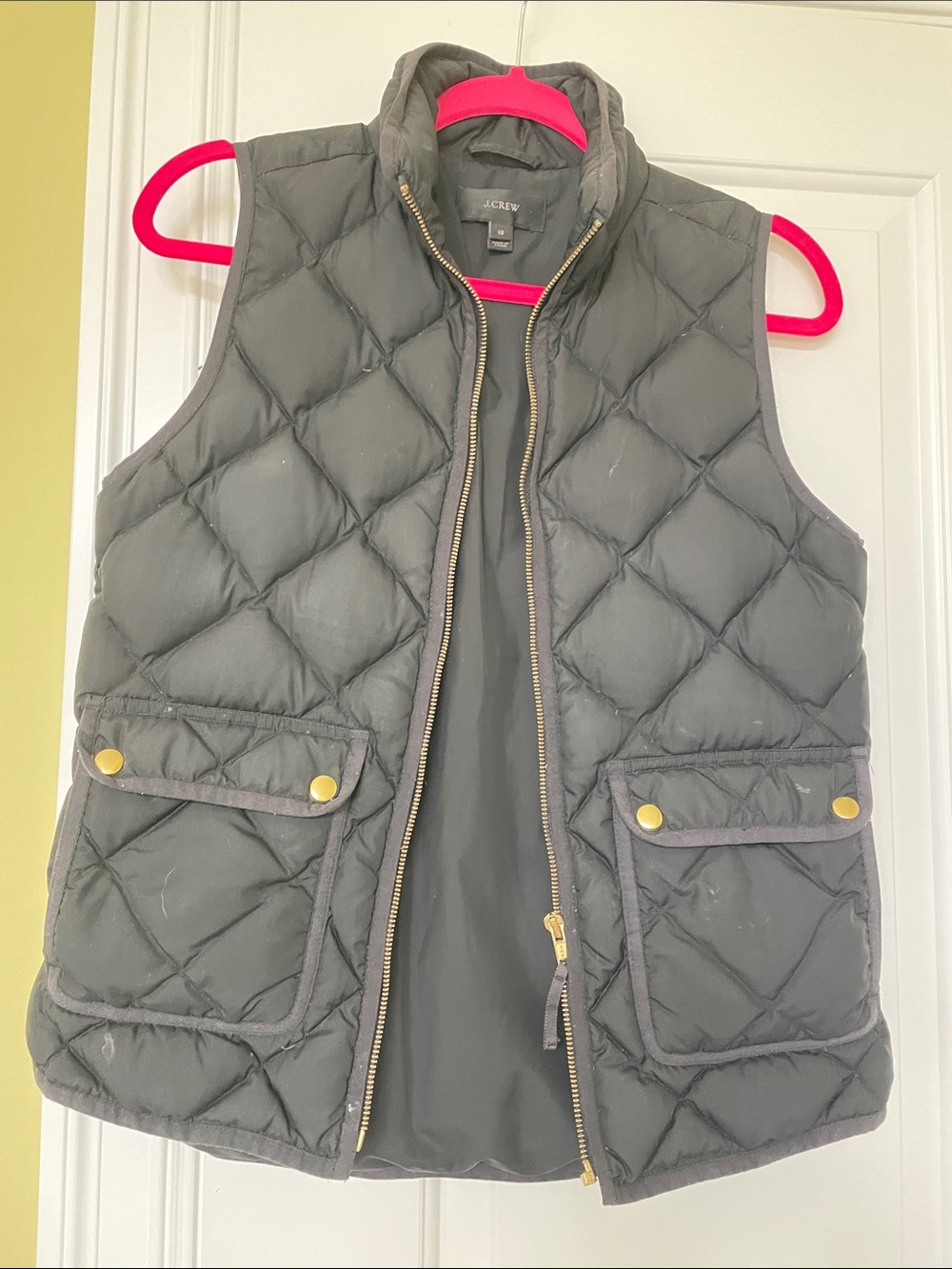 J. Crew Quilted Charcoal Black Puffer Vest with Gold Hardware